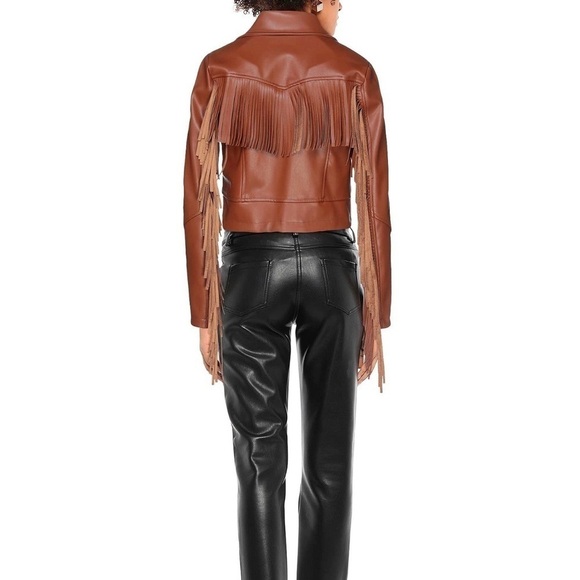 VANESSA SCOTT FAUX LEATHER TASSLE CROPPED JACKET Size: L  Rust - Picture 3 of 4